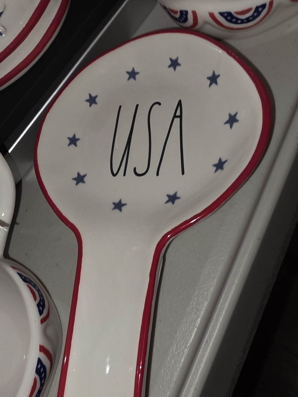 Magenta Patriotic Ceramic Canister, Mugs & Spoonrest in Red, White & Blue - Picture 5 of 5